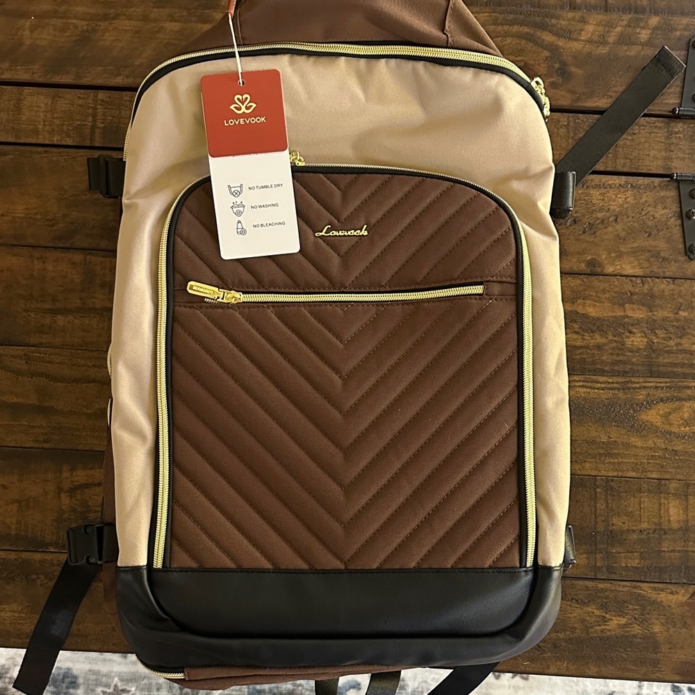 Lovevook Women's Travel Backpack in Brown and Cream